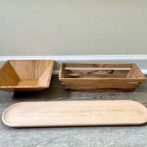 ❌SOLD❌ Bamboo Wooden Appetizer Tray, Slatted Basket & Pampered Chef Bamboo Bowl
